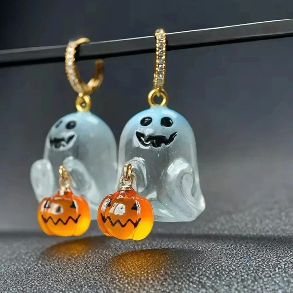 Cute Ghost Pumpkin Earrings - Picture 3 of 6